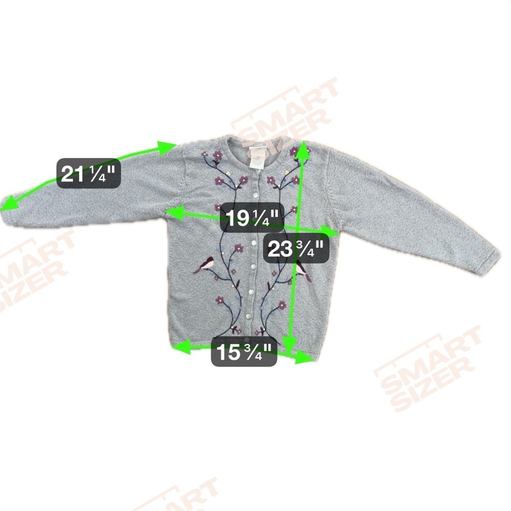 Northern Reflections Gray Floral Embroidered Button Cardigan Sweater SP - Picture 6 of 6